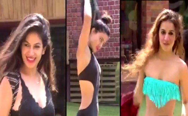 BB 11: Benafsha, Hina, Bandgi flaunt sexy BIKINI inside pool