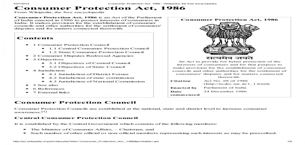 Consumer Protection Act commenced in India