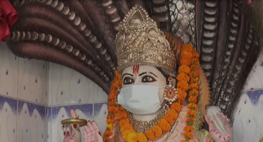 COVID scare: Deities ‘wear’ face mask in UP temple