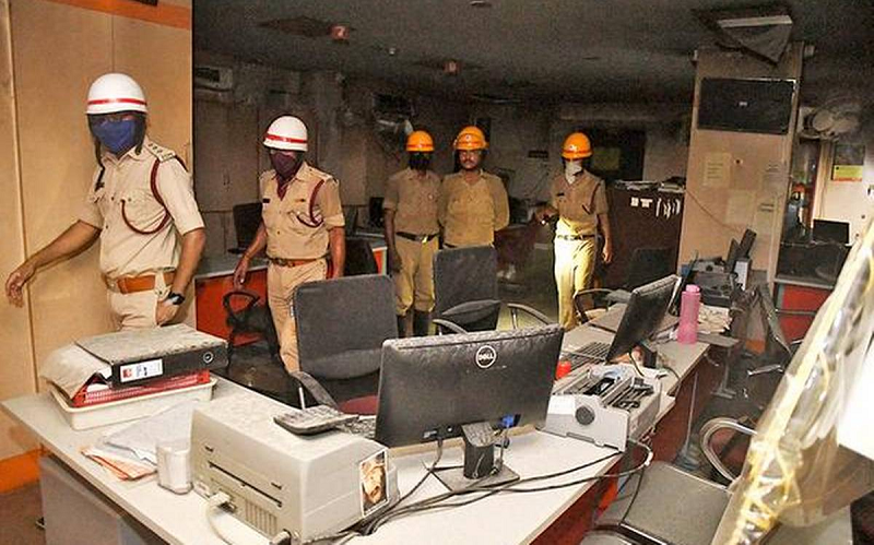 Fire broke out at a branch of the Bank of Baroda near Roopa Hotel in Balmatta on Wednesday