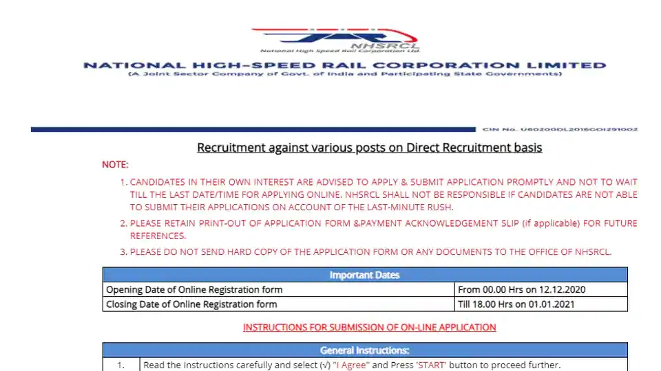 NHSRCL Recruitment 2020: Apply to fill 61 vacancies of Senior Executive at nhsrcl.in